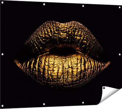 Gards Tuinposter Gouden Lippen - 120x90 cm - Tuindoek - Tuindecoratie - Wanddecoratie buiten - Tuinschilderij