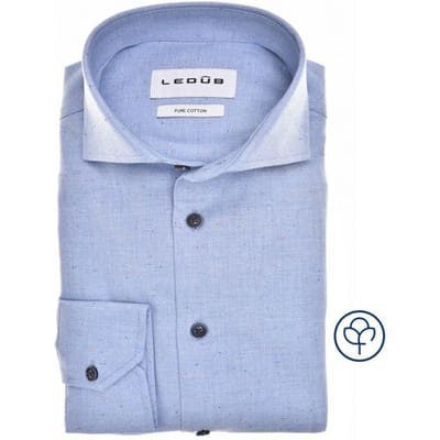 Ledûb Overhemd Herringbone Subtle Dot Flanel Licht Blauw / male