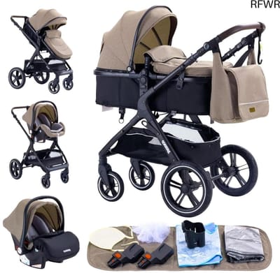 3-in-1 Kinderwagen Voor Baby's en Peuters - Vouwbare Combinatie Met Autostoeltje en Hoge Landscape