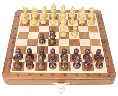Houten Schaakset - Magnetisch Bord - Reizen en Spelen - Handgemaakt Acaciahout - 205 cm - Natuurlijk Hout