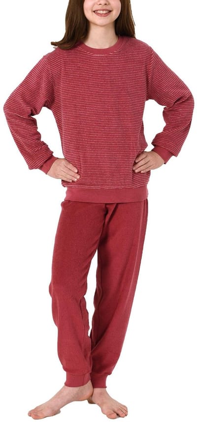Meisjes badstof pyjama lange mouw met manchetten in gestreepte look - 212 401 13 805