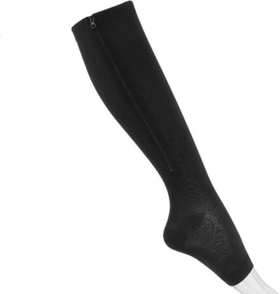 New Age Devi - 1 PAAR Compressiekousen met RITS - Steunkousen - Vliegtuigsokken - Compressie sokken ritssluiting - Reiskousen - zwart - L / XL - 1 Paar