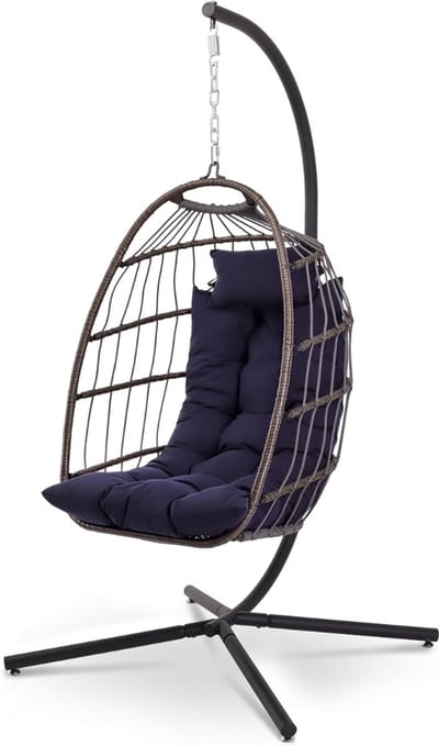 Hangstoel Cocoon - Egg Hangstoel – Hang Stoel Met Standaard – Egg Chair Inclusief Kussens – Voor Binnen Of Buiten – Hangstoelen –Diepblauw