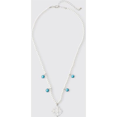 Edelsteen en Kruis Ketting | Silver