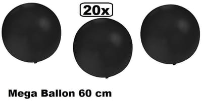 20x Mega Ballon 60 cm zwart - Halloween Ballon carnaval festival feest party verjaardag landen helium lucht thema