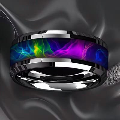 8mm Rood Wit Steenpatroon Roestvrij Staal Ring, Coole Belofte Trouwring voor Mannen & Vrouwen, Comfortabele Pasvorm, Trouwring Sieraden 11 gray