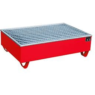 BAUER AW-2/PE opvangbak met rooster, 210 l, B 1215 x D 815 x H 365 mm, rood