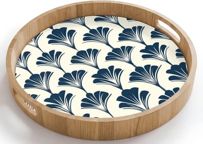 Dienblad rond 40x40 cm - Schootdienblad hout - Klassiek - Motief - Blauw - Borrelplank rechthoek - Plateau houten dienbladen