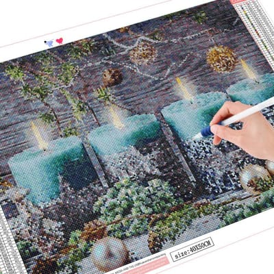 Paysage de peinture de diamant avec broderie de diamant de strass carrés 20X30CM gray
