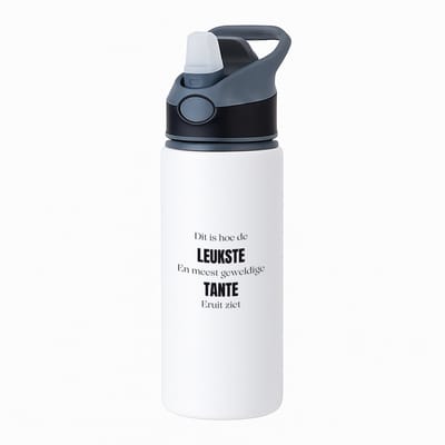 Hacebo® - dit is hoe de leukste en geweldige tanie uit ziet waterfles met rietje zwart - Tante - cadeau tante - cadeau - verjaardag tante - water fles - 650ML