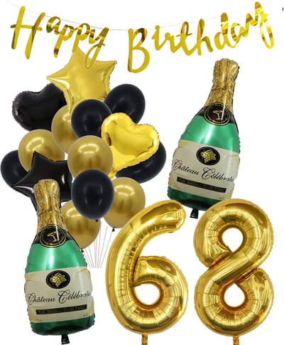 68 Jaar Verjaardag Cijferballon 68 - Feestpakket Snoes Ballonnen Pop The Bottles - Zwart Goud Groen Versiering