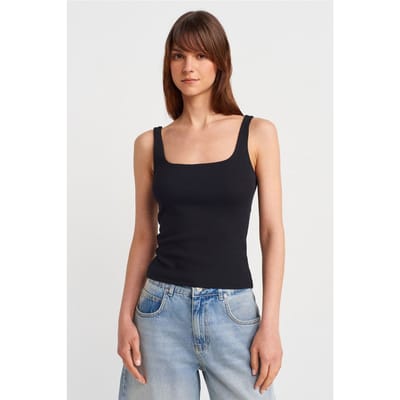 Geribbelde vierkante hals mouwloze blouse