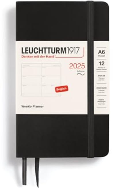 Agenda 2025 Pocket A6 Zacht - Wekelijkse Planner - 12 Maanden - Gelined - Zwart