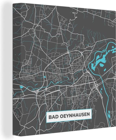 Canvas Schilderij Kaart – Plattegrond – Stadskaart – Bad Oeynhausen – Duitsland – Blauw - 20x20 cm - Wanddecoratie