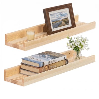 Springos Wandplank - Boekenplank - Ophangbaar - Kruidenplank- Naturel - Grenenhout - 10 Kg - 60 cm - 2 Stuks