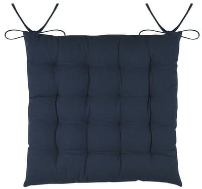 Stof Textile stoelkussens DUO - donkerblauw - 38 x 38 x 3.5 cm - touwtjes sluiting - zitkussens - binnen/buiten