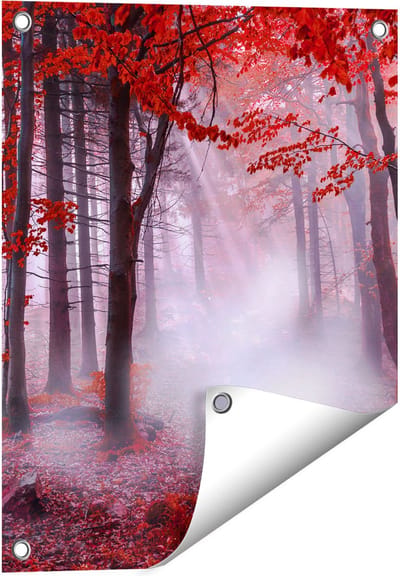 Gards Tuinposter Rood Bos met Bomen - 40x50 cm - Tuindoek - Tuindecoratie - Wanddecoratie buiten - Tuinschilderij