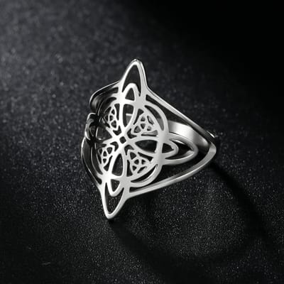 LIKGREAT Heksenknoop Roestvrij Staal Ring Wicca Kruis Keltische Knoop Dames Ringen Hekserij Geluk Bescherming Amulet Sieraden Cadeau 9 black