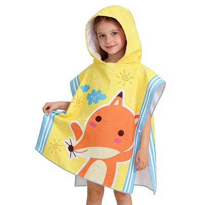 Kinderbadponcho - Microfiber kinderbadhanddoek - Poncho met capuchon - Kindercape met cartoonprint - Absorberende en sneldrogende zwemhanddoek - Kinderstrandponcho met capuchon - Geschikt om te baden, in het zwembad en om te zwemmen