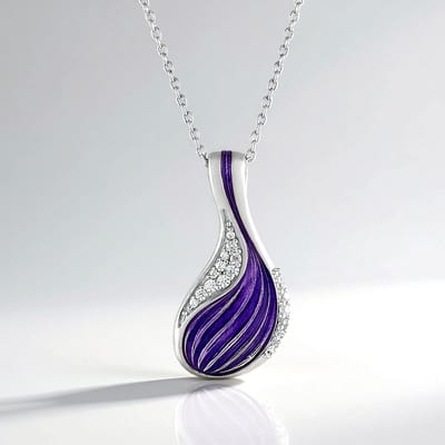 Cavill - 925 Sterling Zilver Halsketting met Paarse Cambodjaanse Zirkoon 0,278 ct - Platina Geplateerd - Druppelvorm - 45,7 cm