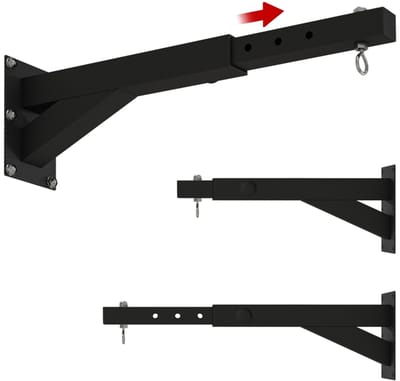 Verstelbare Bokszak Wandbeugel Zwart, Staal, 65x12x20 cm, 5-voudig Instelbare Lengte, 360 Draaibare Haak Ketting, Robuuste Muurbeugel Punch Bag, Baksteen- en Houten Wanden, Draagvermogen tot 60 kg, Ideaal voor Fitness en Bokstraining