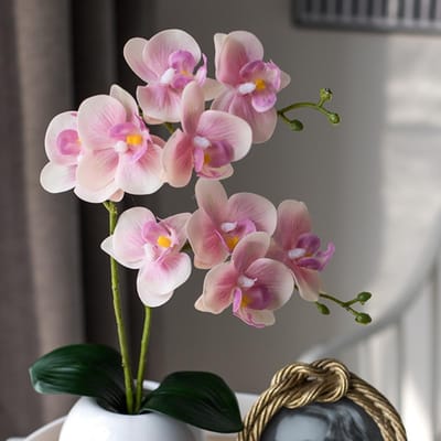 Kunstorchideeën Lichtroze 2 Bundels - Realistische Kunstbloemen met Bladeren voor Tafeldecoratie, Woondecoratie, Kantoor en Bruiloft