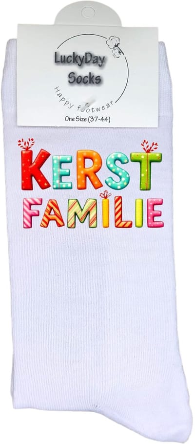 LuckyDay Socks - Grappige Kerst Cadeaus voor Dames en Heren - One Size Sokken met Tekst - Huissokken - Kerstsokken - Geschenk Vrouwen, Mannen , Moeder, Mama, Papa, Vader, Vriend, Vriendin, Zus, Broer, Oma, Opa - Originele Cadeautjes Volwassenen