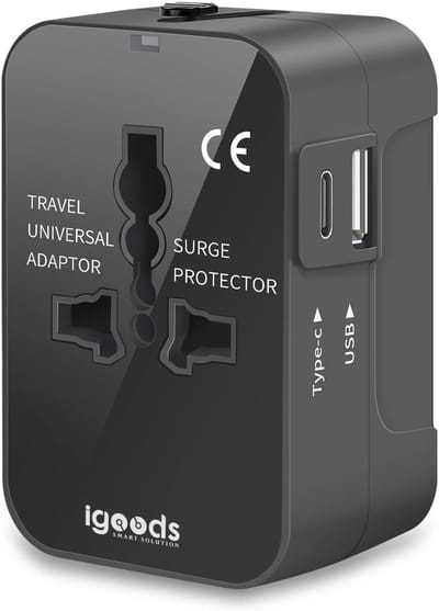 Igoods Universele Wereldstekker - Reisadapter - Reisstekker - Internationale Plug - Travel Adapter - Zwart