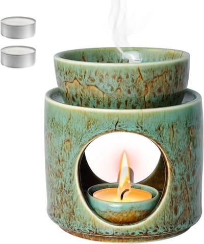 Aromatherapie Lamp met Theelicht Houder en 2 Geurkaarsen voor Wellness en Ontspanning, Ideaal voor Kamers en Essentiële Olie Geuren