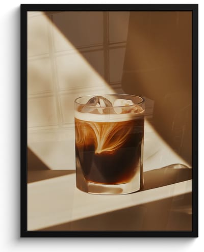 Poster in lijst - Fotolijst 50x70 cm - Posters - Glas - Ijskoffie - Schaduw - Bruin - Posterlijst zwart - Decoratie - Wanddecoratie woonkamer - Muurdecoratie slaapkamer