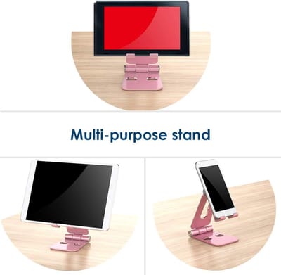 Famanu Mobiele Telefoonstandaard Verstelbaar Opvouwbare Aluminium Tablet Standaard Verstelbaar Compatibel met 4-10 inch Mobiele Telefoons en Tablets, Rose Goud