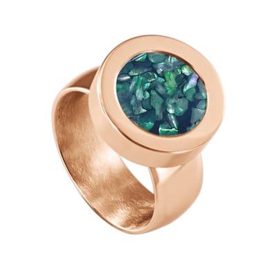 Quiges RVS Schroefsysteem Ring Rosékleurig Glans 16mm met Verwisselbare Donkerblauwe Vlokjes Schelp 12mm Mini Munt