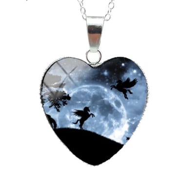 Hartvormige Ketting Paard & Maan - Verzilverd - 60 cm - EmmyRovi