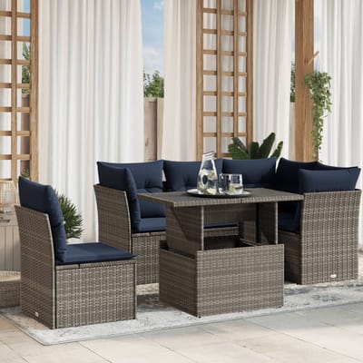 vidaXL - 6-delige - tuinbankset - met - kussens, - grijs - polyrotan