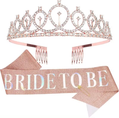 Bride To Be Set – Bachelorette Party – Tiara Kroon & Sjerp – Rosé Goud – Bridal Shower - Aanstaande bruid