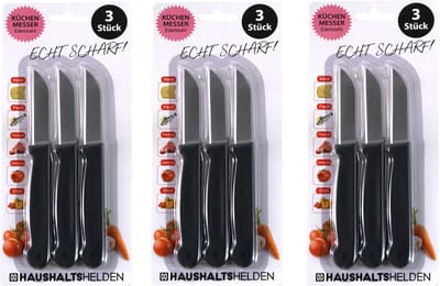 Haushaltshelden keukenmesjes/schilmesjes - 9x - RVS - zwart - 16 cm