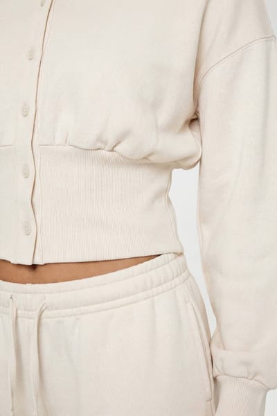 boohoo Dames Trainingsset Met Korte Broek En Sweatshirt Met Getailleerde Taille En Knoopsluiting | Cream | Maat: XS