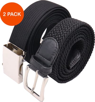 Safekeepers elastiek riem en Canvasriem - koppelriem en gevlochten riem -  2 stuks - Zwart