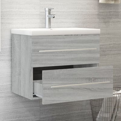 vidaXL - Wastafelkast - met - ingebouwde - wasbak - bewerkt - hout - grijs - sonoma