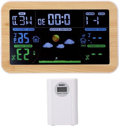 Weerklok - Temperatuur monitor - Binnen en buiten - Drievoudige buitenmonitoring - 100 meter bereik - Wit