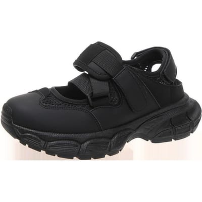 Sandales de sport pour femmes, nouvelles chaussures d'été à semelles épaisses, chaussures de mode, papa, respirantes, tout-assorti, trou velcro creux 39 noir