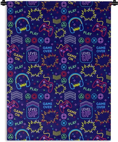 Wandkleed - Wanddoek - Gaming - Neon - Koptelefoon - Design - 150x200 cm - Wandtapijt