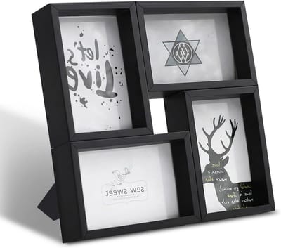Zwarte fotolijst voor 4x 6x4 foto's, Muur- en Tafellijst met Glas