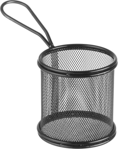 Mand voor het serveren van gefrituurde snacks, friet, met handvat, rond, 90x90x90 mm, Hendi 425633
