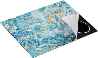 Chefcare Inductie Beschermer Blauwe Marmer met Goud - 65x50 cm - Afdekplaat Inductie - Kookplaat Beschermer - Inductie Mat
