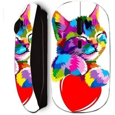 Draadloze muis - Maniacase - Zwart - Kat op hart patroon - USB - Draadloze connectiviteit