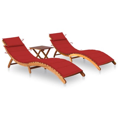 vidaXL - Ligbedden - 2 - st - met - tafel - en - kussens - massief - acaciahout