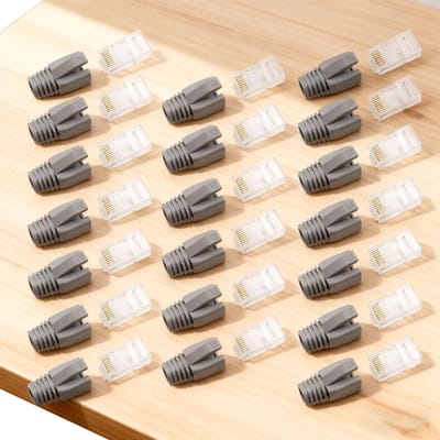 Allecto - RJ45 Connector - Netwerkplug - Professionele kwaliteit - Grijs - Geschikt voor Computer, Switch en Router - 20 stuks met beschermhoes