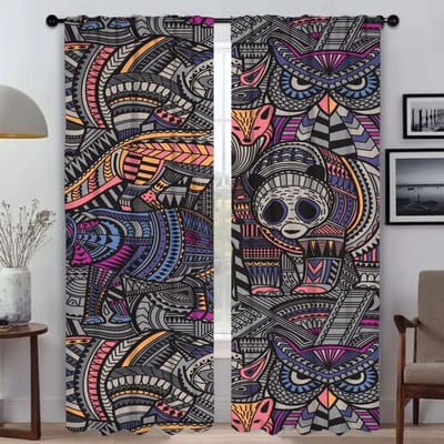 Tule voor Slaapkamer Geschilderd Design Halloween Decoratie Anti-muggengordijnen voor Woonkamer Gordijn Home Interieur Gordijnen W50xH70cmx2pcs-CL