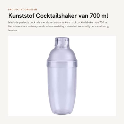Dailygoods- Cocktailshaker 700 ml - Kunststof - Afneembaar ontwerp - Schaalverdeling - Veilig en explosiebestendig - Gemakkelijk schoon te maken - Drankshaker